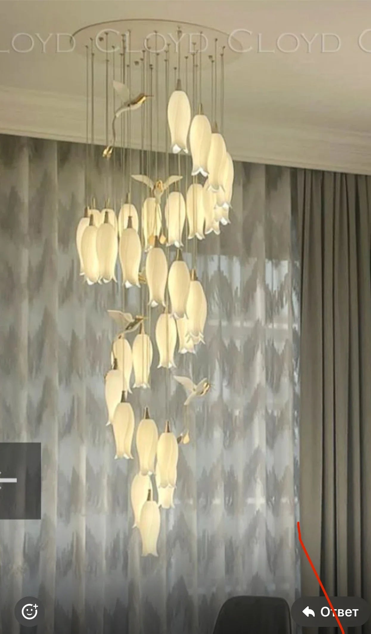 Luxury Crystal Staircase Chandelier for Stairsway Loft Ceramic Flowers Ceiling Chandelier for High Ceiling Villa Hotel Lobby