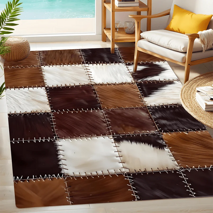 Checkered Cow Leather Pattern Doormat, High-Quality Flannel Non-Slip Machine Washable Rug for Multi-Room Multi-Holiday Decor