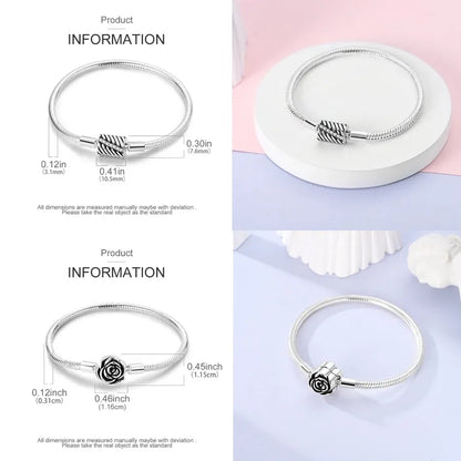 Silver 925 Bracelet Original Bracelets Colorful Zircon Heart Flower Cat Snake Chain For DIY Charms 17-20CM Luxury Jewelry Gifts