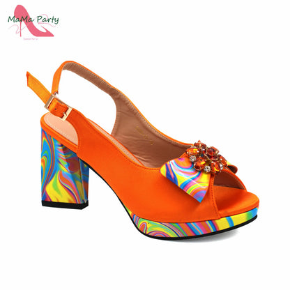 2024 New Design Italian Women Shoes and Bag to Match in Super High Heels in Yellow African Ladies Sandals for Wedding Party