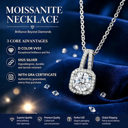 Women's Moissanite Pendant Necklace D Color VVS1 Halo Design S925 Silver Jewelry with GRA Certificate Wedding Birthday Gift