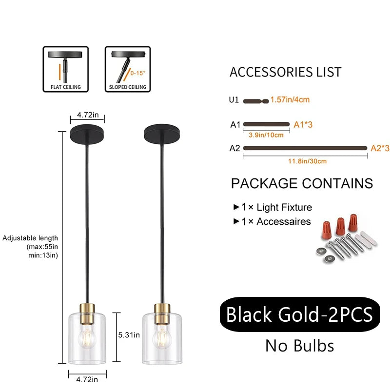 Modern Industrial Pendant Lamp Glass Hanging Adjustable Height Kitchen Dining Room Bedroom Bedside Bathroom Decor Lights
