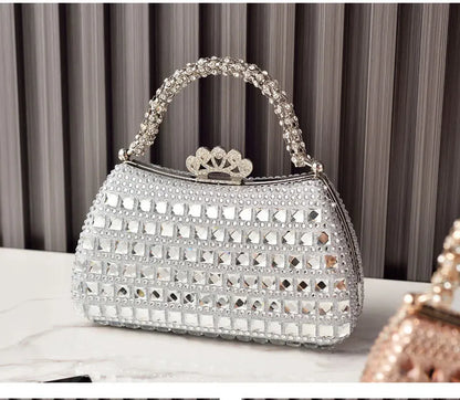 Silver Woman Bag Shine Bling Crown Hasp Diamond Shoulder Bag Crossbody Luxury Designers Rivet Clutch Party Evening Sparkly Purse