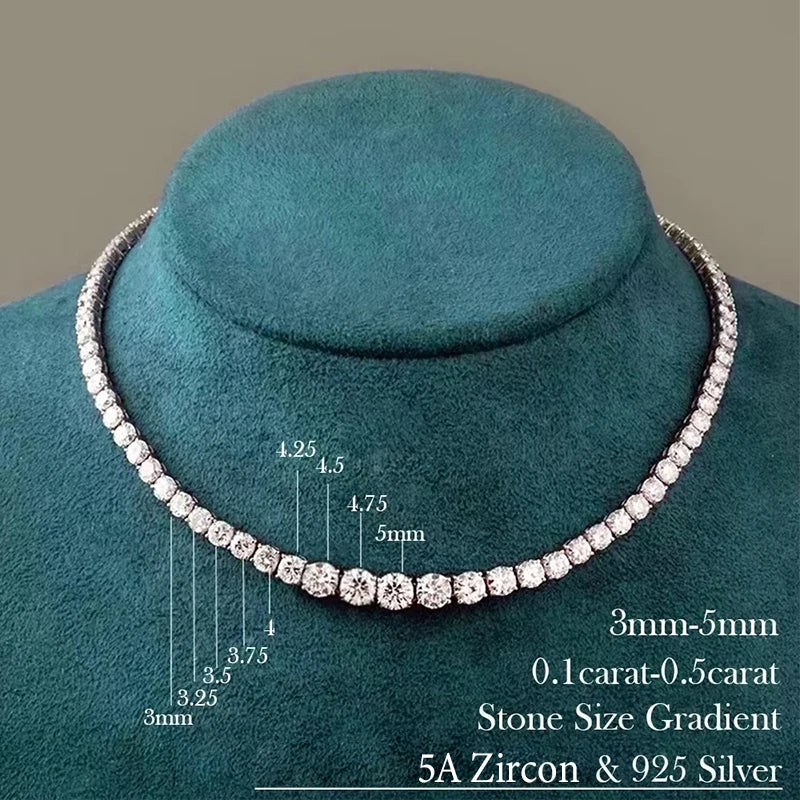 Luxury Moissanite Tennis Necklace for Women Certified 100% 925 Sterling Silver 3mm-5mm Size Gradient Diamond Neck Chain