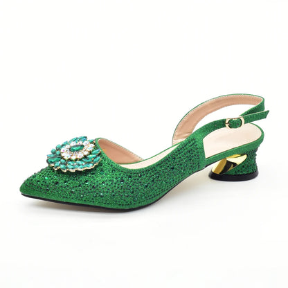 African Shoe and Bags Set for Wedding Nigerian Party Shoes and Bag Set Decorated with Rhinestone Elegant Heeled Pumps for Women