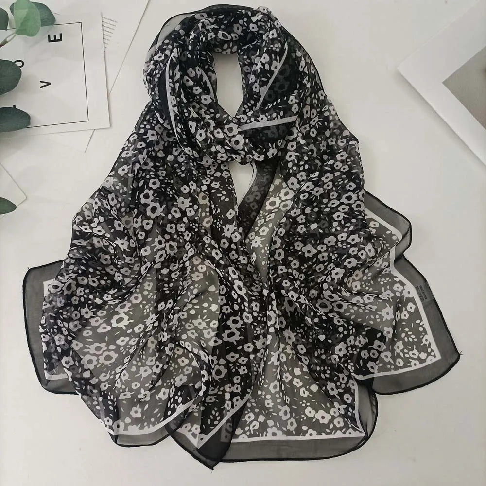 Small Flower Full of Stars Print Women Elegant Chiffon Georgette Bandana Scarf Summer Beach Sunscreen Thin Hijab Shawl