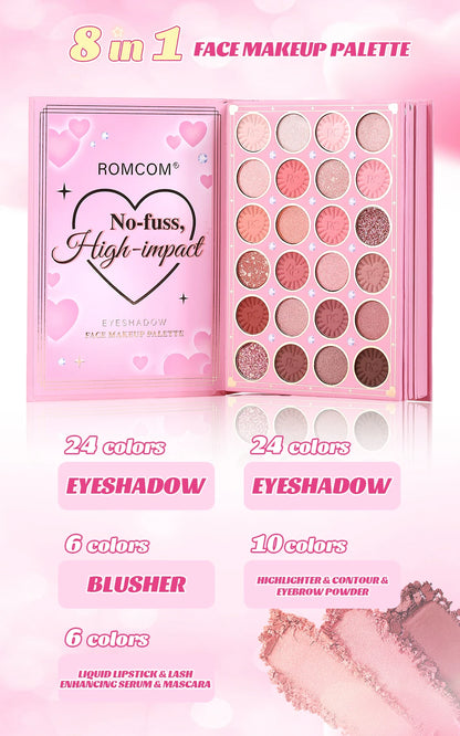 All-in-One 5-Page Makeup Magic Book: Full Kit with Multi-Shade Eyeshadow, Blush, Highlighter, Contour & Glossy Lip Gloss