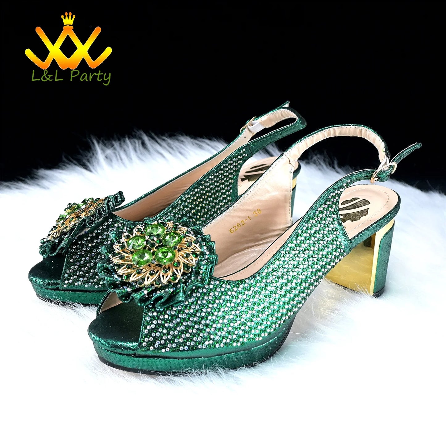 2024 Special New Arrivals Italian Women Shoes and Bag to Match in Green Color with Platform Shinning Crystal Sandal for Wedding