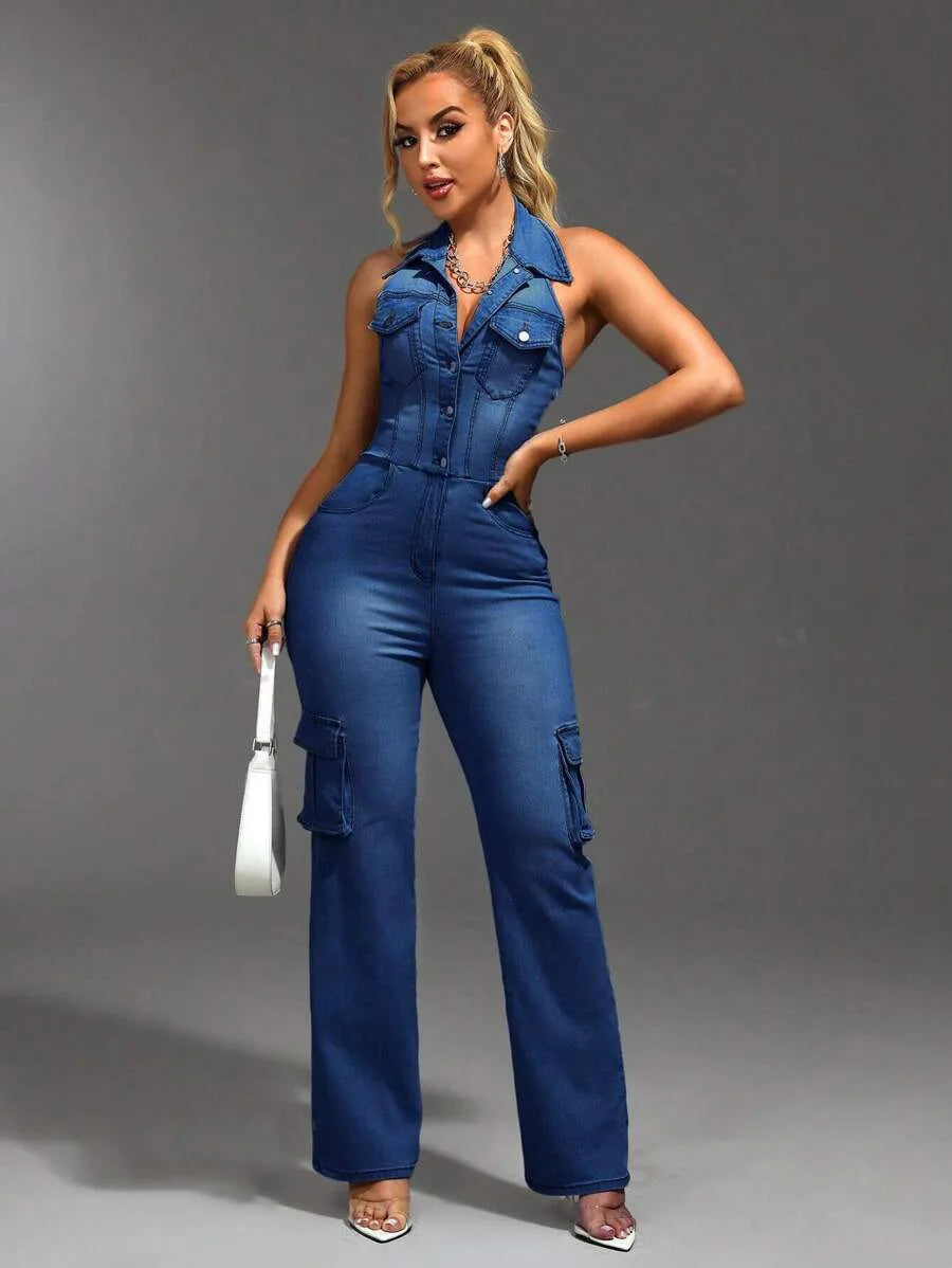 Jumpsuits Women Demin Overalls Sexy One Piece Long Pants High Waist Mom Jeans Halter Streetwear Rompers Summer Y2k Streetwear