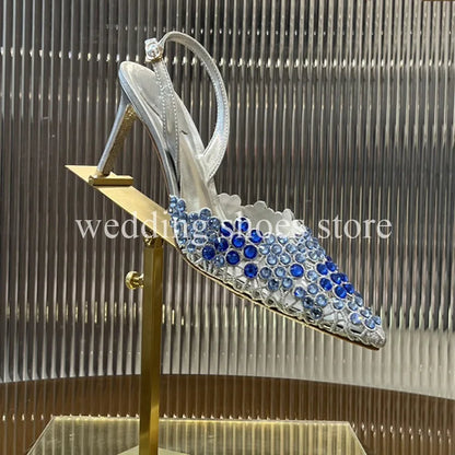 Handmade Metal Wire Braid Rhinestone Stiletto Glitter Crystal Sandals Pointed Sandals Wedding Luxury High Heel Party Women Shoes