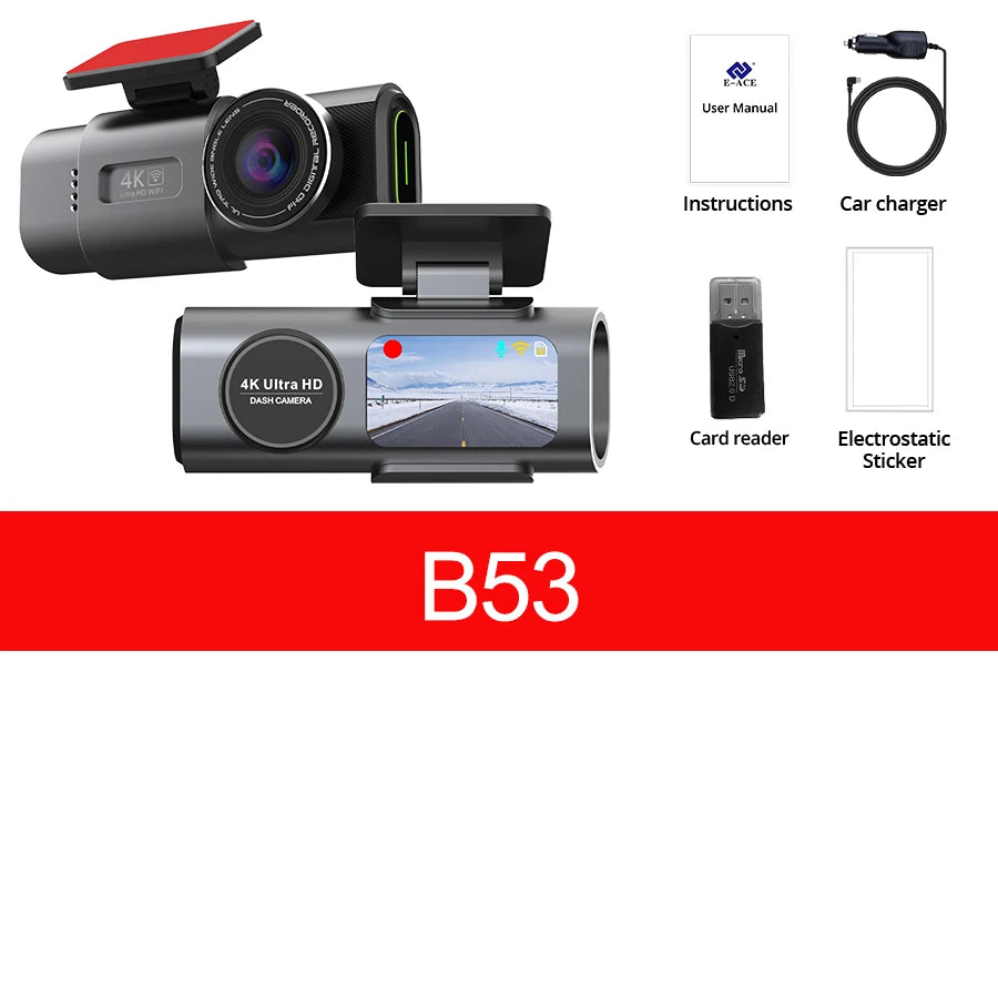 YanAbode 4K Car Dash Cam WiFi GPS Support Optional Rearview Camera Wide Angle Night Vision Car Video Recorder DVR