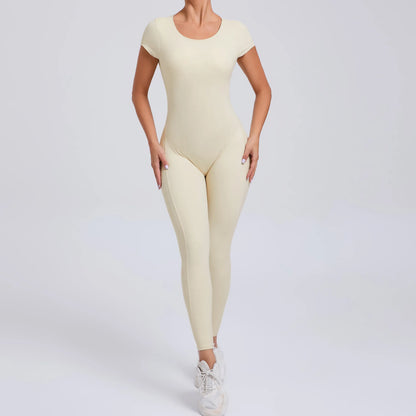 Sports Jumpsuit Woman Gym Sexy Long Jumpsuits One Pieces Fitness Overalls Yoga Sportswear Black Body Women Clothes Short Sleeve