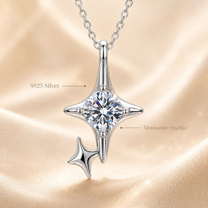 Moissanite Star Pendant Necklace Four Point Double Star O Chain S925 Sterling Silver D Color VVS1 GRA Certified Gift for Women