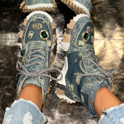 Women Rhinestone Casual Luxury Sneakers Diamond High-Top Designer Boots Thick Bottom Shoes Female Tennis Outdoors Walking Shoes