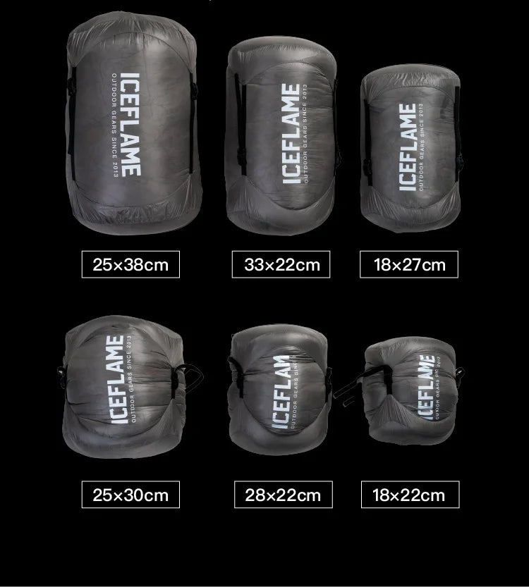 ICE FLAME Camping Mummy Gray Down Sleeping Bag Outdoor Ultralight 10D Unisex Sleeping Bag Traveling Hiking Mountain Climbing