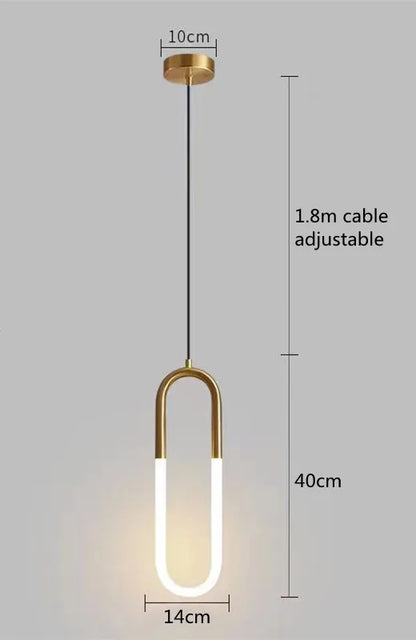 Brass U-shaped tube LED pendant lights Bedroom Bedside Long-line hanging lamp Kitchen Island Dining table Home Decor Luminaires