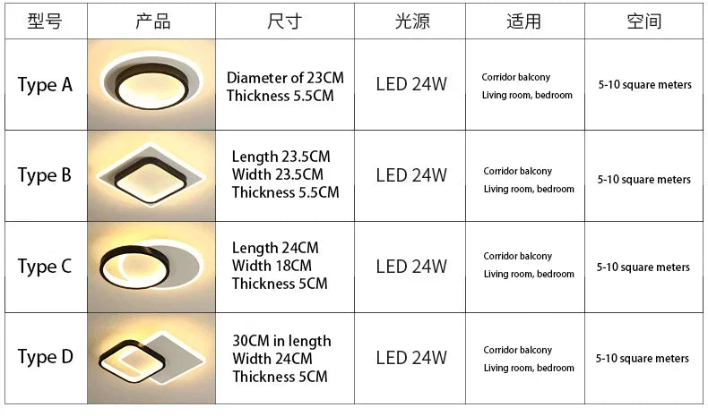 Modern 3 Color Temperature LED Ceiling Lamp Baked Enamel Many Styles Hallway Lamps Balcony Lights Bedroom Living Room 90V-260V