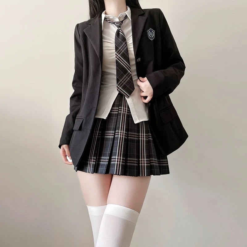 Japan  Korea AUTUMN JK Japanese School Uniform Jacket Girls Multicolor Graduation Outfit Academy Sexy Pleated Skirt Tie Set