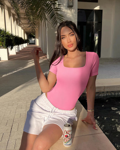 Early Autumn Women's Jumpsuit Short Sleeve T-shirt Solid Color Square Neck Seamless Body Shaping Bodysuit Women's Top