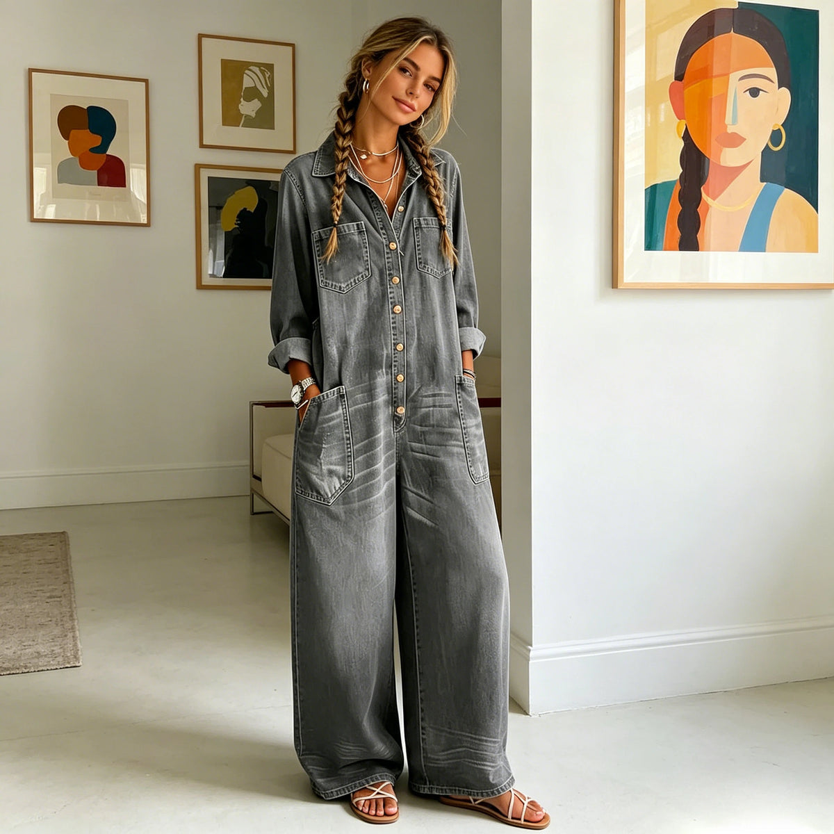 Jumpsuits Women Denim One Piece Full Sleeve Overalls Long Wide Leg Casual Loose Rompers Y2k Streetwear Jumpsuit Work 2026