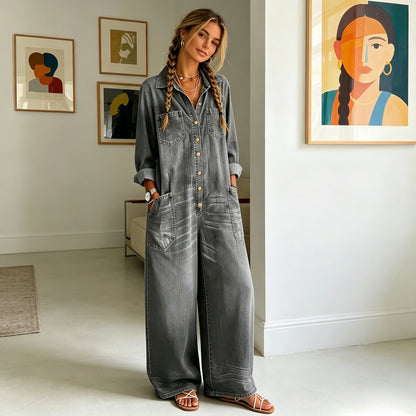 Jumpsuits Women Denim One Piece Full Sleeve Overalls Long Wide Leg Casual Loose Rompers Y2k Streetwear Jumpsuit Work 2026