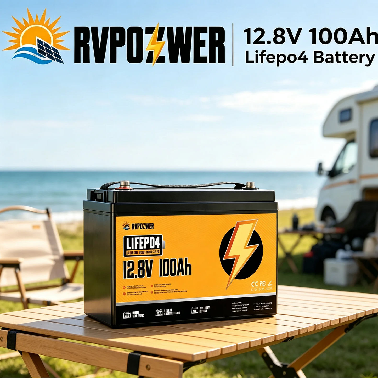 RVPOZWER,12.8V/100Ah Lithium Iron Phosphate Storage Accumulator,Shockproof Long Cycle Rechargeable Portable Battery Integrated BMS,Ideal For Caravan,Sailing Boat,Travel Car,Remote Cabin Off-Grid Power,Household Standby Electr