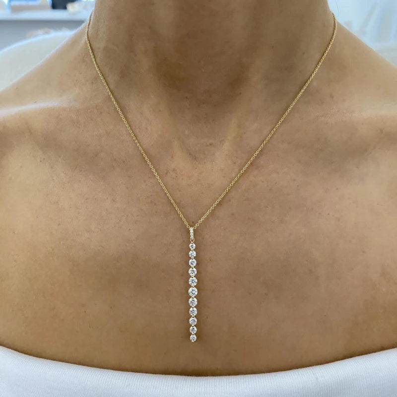 Lnngy Sparkling 11-Stones Moissanite Diamond Necklace  for Women 14K Gold Filled Long Drop Pendant Necklace Glamour Jewelry Gift