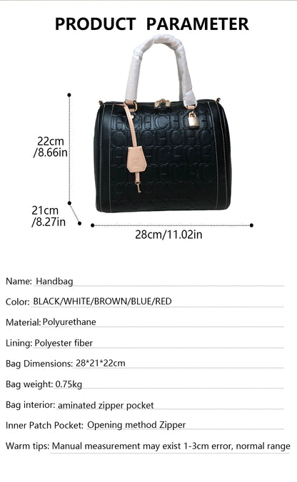 CH Carolina Herrera Boston Bag Women Leather Embossed Logo Shoulder Bag Luxury Travel Handbag Large Capacity