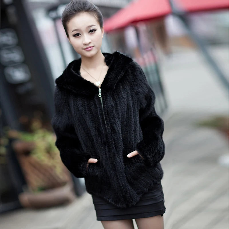 New Mink Fur Coat Women's Long-Sleeve Top Fashion All-Match Mink Knit Jacket Mink Knitted Fur Coat