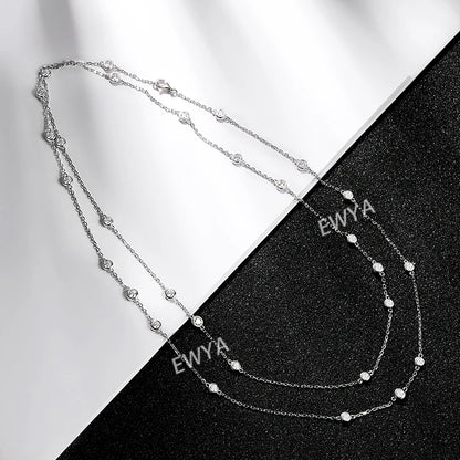 EWYA Luxury D Color Full 3/3.5mm Round Bubble Moissanite Diamond Tennis Necklace for Women Party S925 Silver 2-Layer Neck Chain