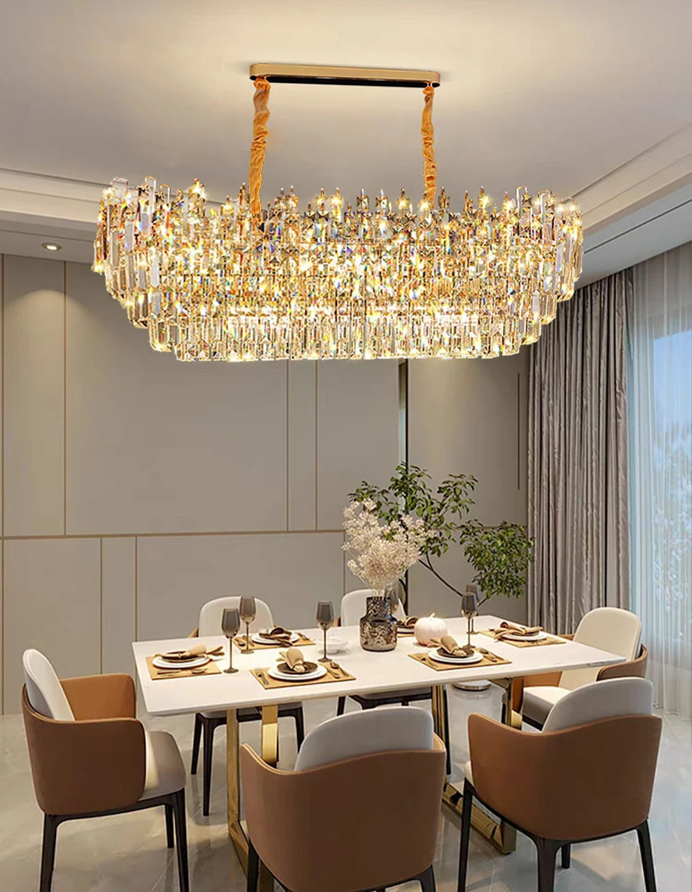 Modern Crystal Pendant Luxury Ceiling Chandelier LED Hanging Lamp for Living Dining Room Bedroom Home Decor Gold Luster Lighting
