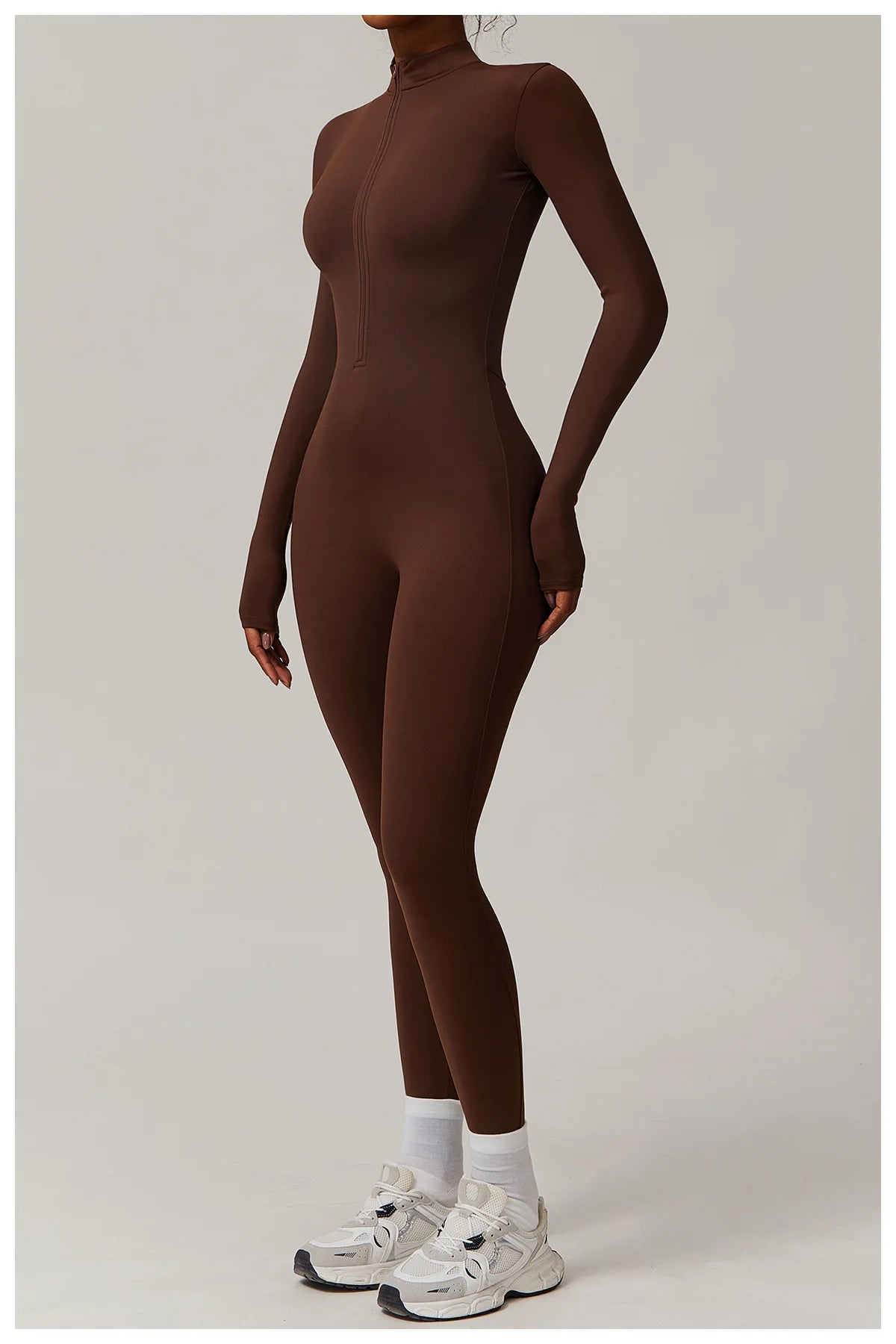 Winter Half Zip Yoga Bodysuit Women Long Sleeved Fitness Jumpsuit Sportswear Gym Clothes One-piece Running Workout Wear Rompers