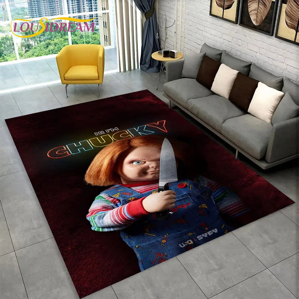Horror Movie Character Chucky Saw Cartoon Area Rug,Carpet Rug for Living Room Bedroom Sofa Doormat Decoration Non-slip Floor Mat