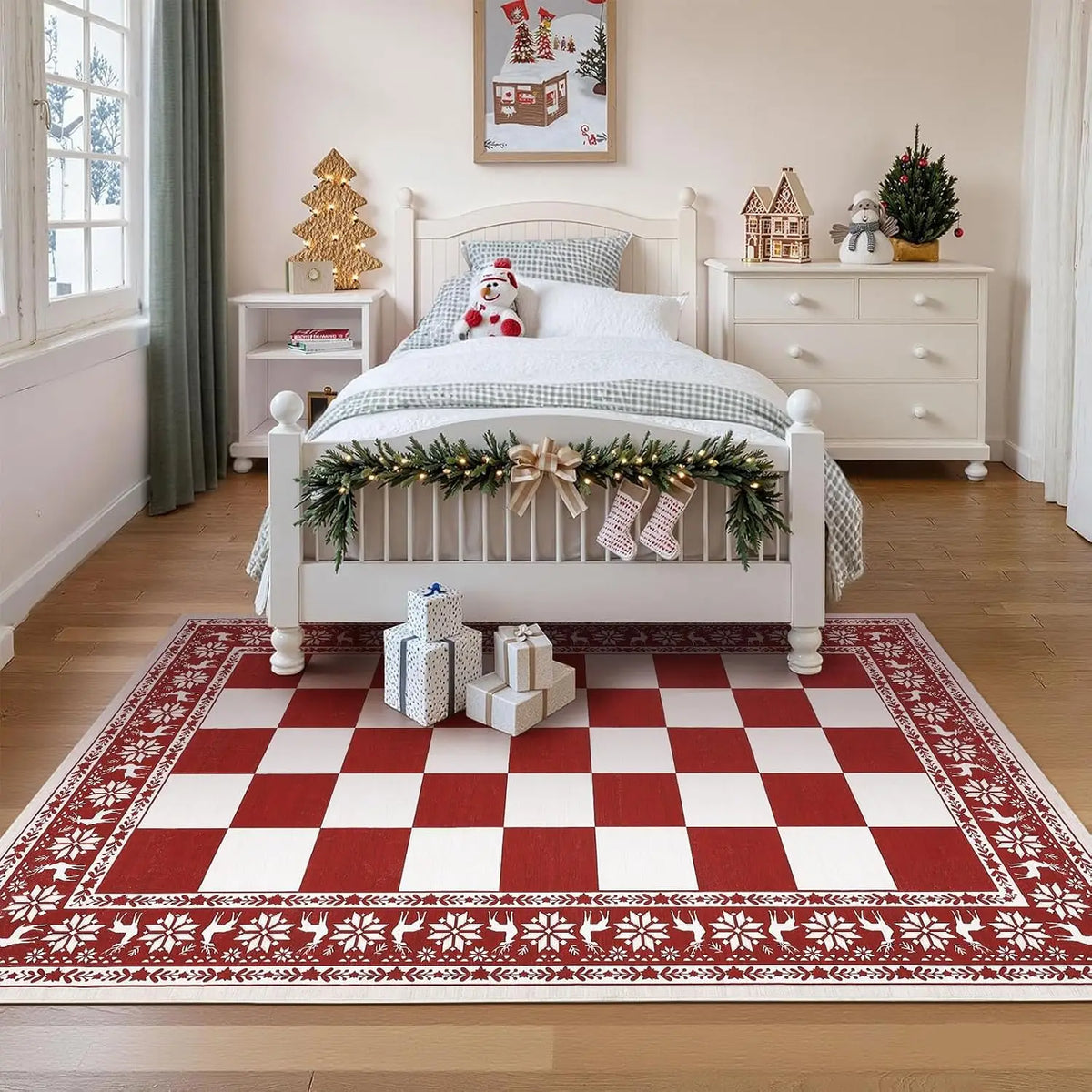 Garvee 5x7ft Area Rugs for Living Room, Checkered Christmas Rugs for Holiday Decor Non Slip Low Pile Washable Carpert for Dining Room, Bedroom Xmas Decor