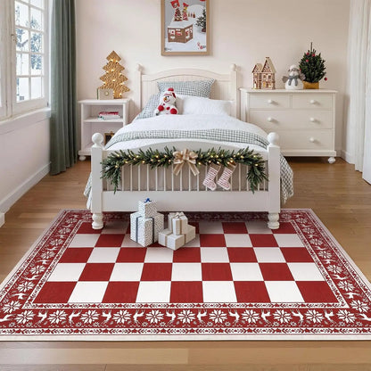 Garvee 5x7ft Area Rugs for Living Room, Checkered Christmas Rugs for Holiday Decor Non Slip Low Pile Washable Carpert for Dining Room, Bedroom Xmas Decor