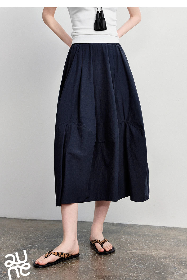 TOYOUTH Women's A-Line Bud Skirt 2026 Summer New Split Detail Retro Puff Midi Skirt, Lightweight Outdoor Wear