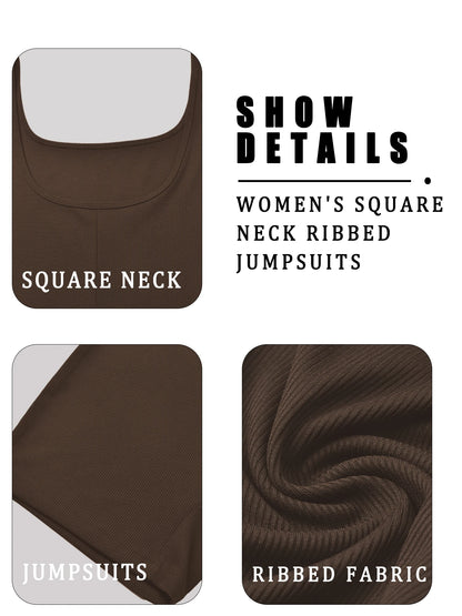 Women'S Square Neck Ribbed Jumpsuits，Women's Sleepwear & Loungewear