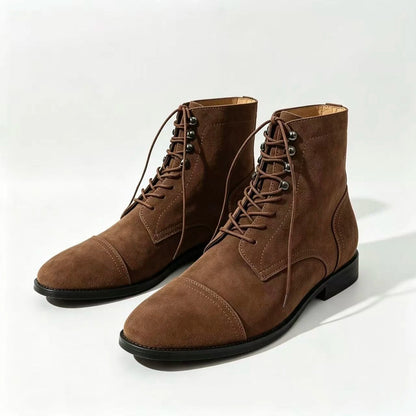 Suede Leather Mens Motocross Boots Lace‑Up Ankle Boots Men Formal Business Boots Men Vintage Hand‑Stitched Man Casual Shoes
