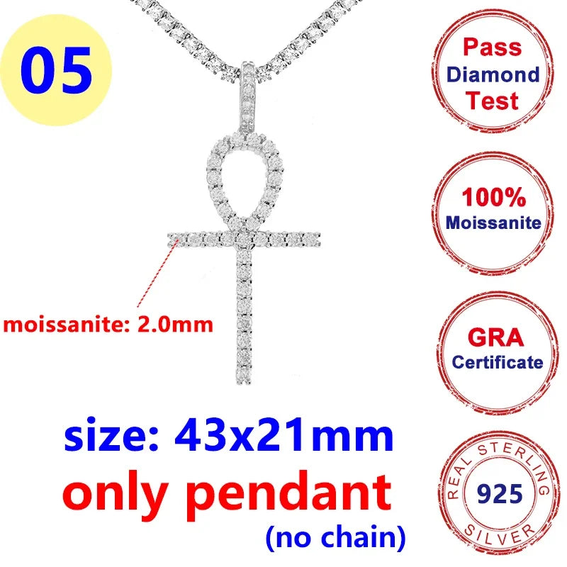 12 Styles Full Moissanite Diamond D Color Cross Pendant S925 Sterling Sliver White Gold Moissanite Pendant for Women Men