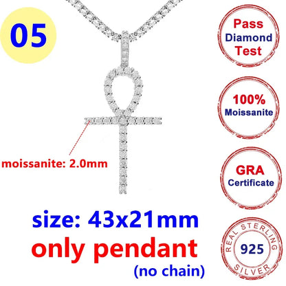 12 Styles Full Moissanite Diamond D Color Cross Pendant S925 Sterling Sliver White Gold Moissanite Pendant for Women Men
