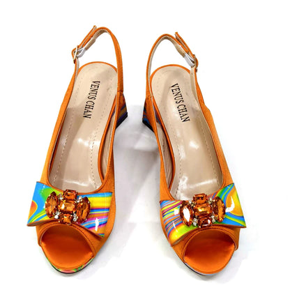 Venus Chan 2024 Fashion Purple Color Painted Rhinestones Elegant Peep Toe Sandals Shoes and Bag Set Italian Heels for Womens