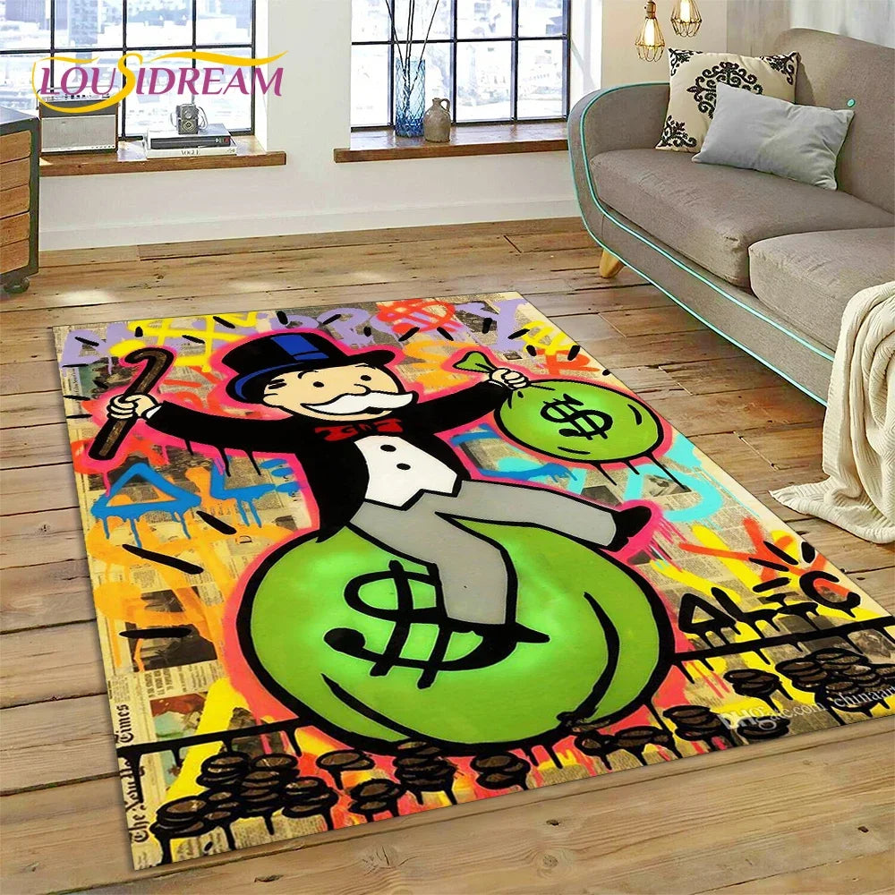 Game Dollar Monopoly Cartoon Money Rug Carpet for Living Room Bedroom Home Decor,Floor Mat Non-slip Decoration for Sofa Doormat