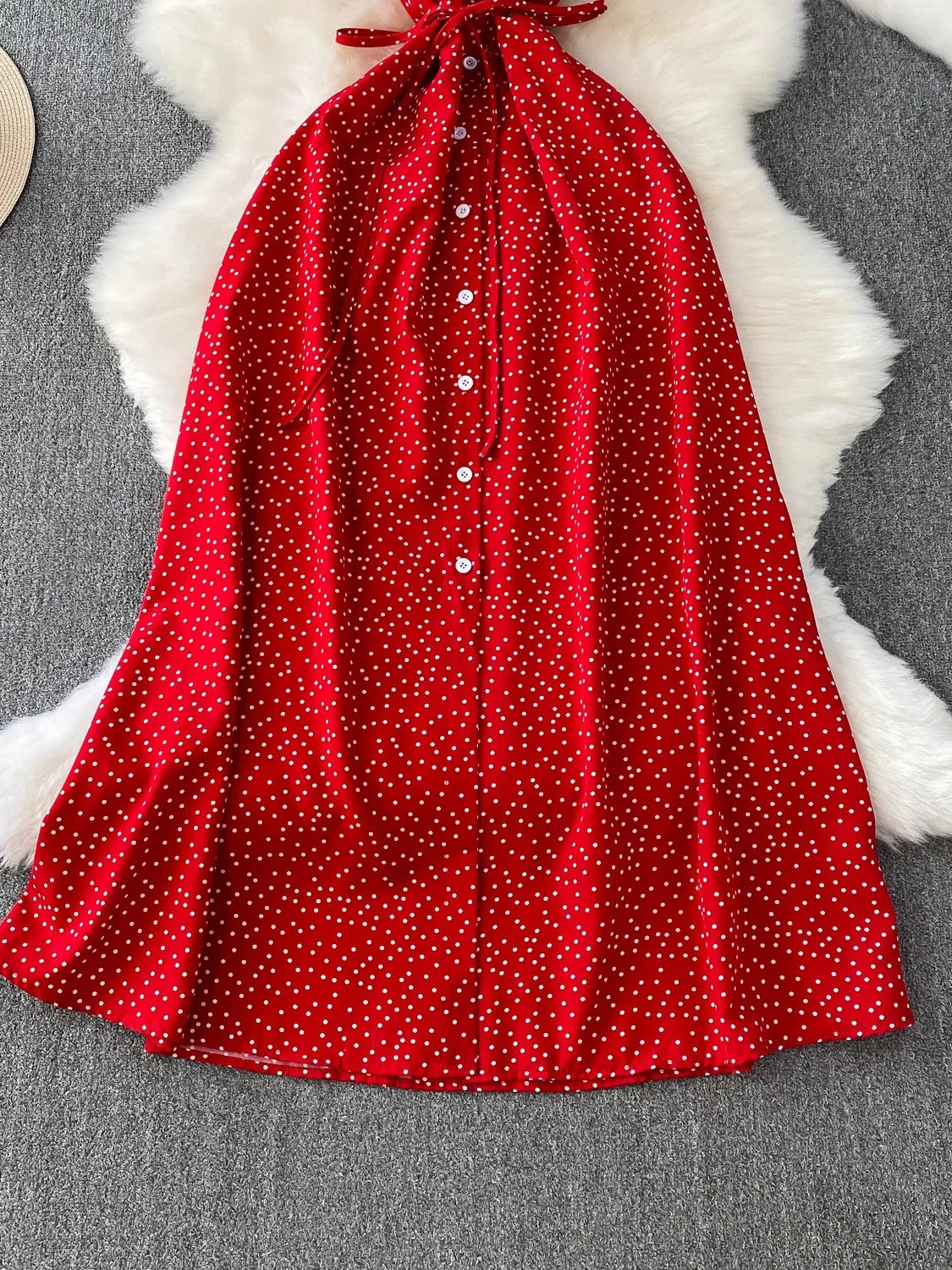 Summer Women Polka Dot Long Dress Vintage V-Neck Flying Sleeve High Waist Single Breasted A-Line Casual Vestidos Female Robe New