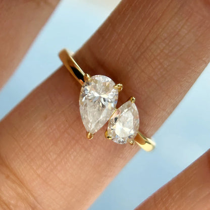 1.5cttw Double Pear Cut Moissanite Diamond Ring for Women Two Stone Toi Et Moi Wedding Bands 925 Silver 18k Gold Plated Jewelry