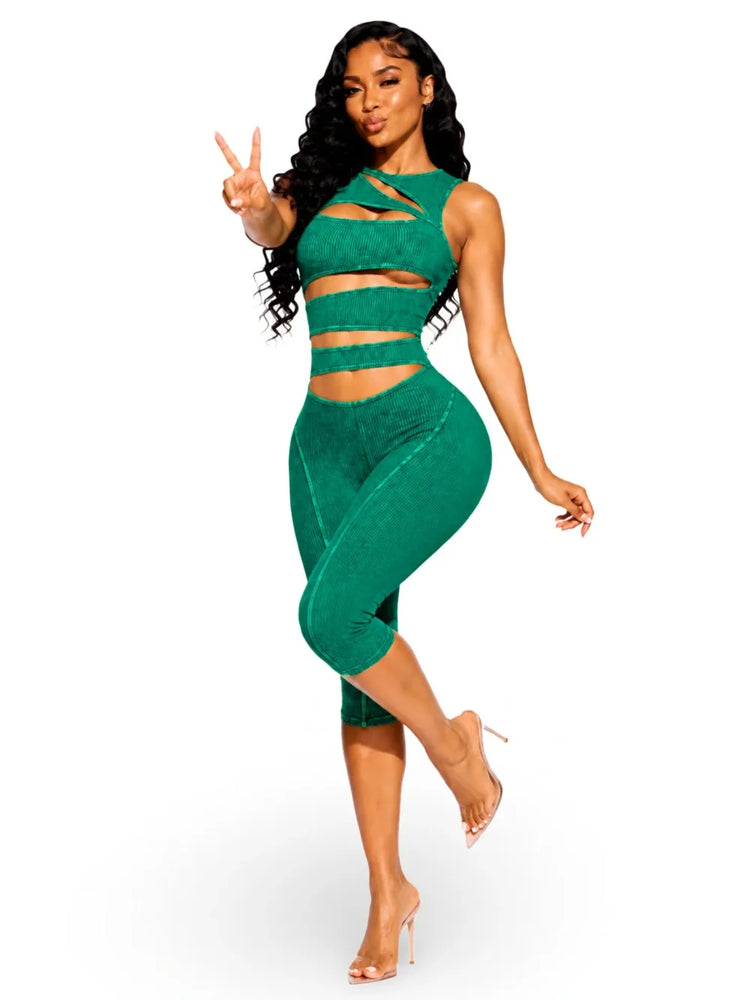 FLARORA Fashion Ribber Knitted Capri Jumpsuits Woman Sexy Hollow Out O-neck Sleeveless Zipper Skinny Playsuits Hottie Streetwear