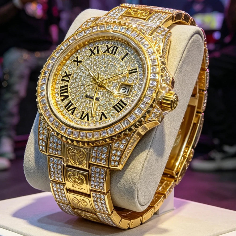 Iced Out Hot Selling NO Logo Full Diamond Hip Hop Bling Quartz Watch Men High Quality Classic Fashion AAA Wristwatch Man Jewelry