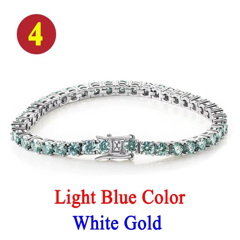 Colorful 3mm Luxury  Certified Moissanite Tennis Chain For Women 925 Sterling Silver Man Moissanite Bracelet Chain Hip hop