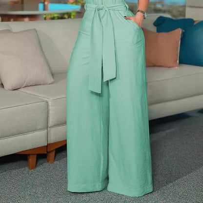 Elegant Shirt Collar Jumpsuit Sleeveless Solid Color Zipper Strap Wide Leg Jumpsuit Ladies Clothing One-piece Top Long Pants