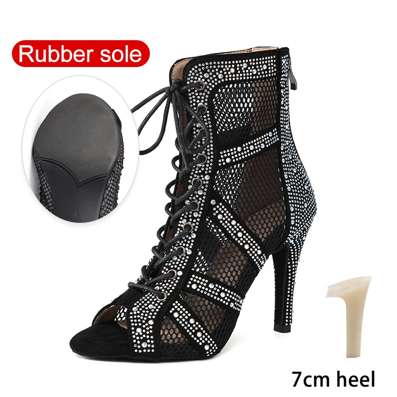 SWDZM Women Dance Boots Shiny Latin Jazz Dance Shoes Full Rhinestone Dancing Boots Customizable Heels Women Ladies Dancing Shoes