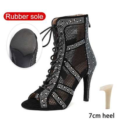 SWDZM Women Dance Boots Shiny Latin Jazz Dance Shoes Full Rhinestone Dancing Boots Customizable Heels Women Ladies Dancing Shoes